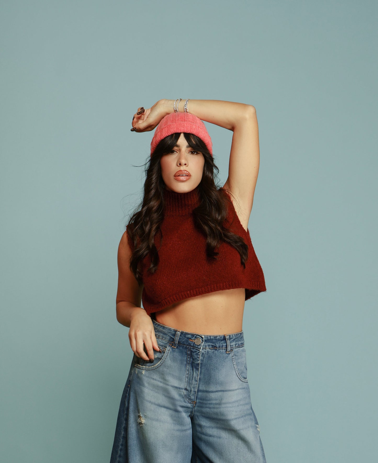 GILET MOHAIR BORDEAUX