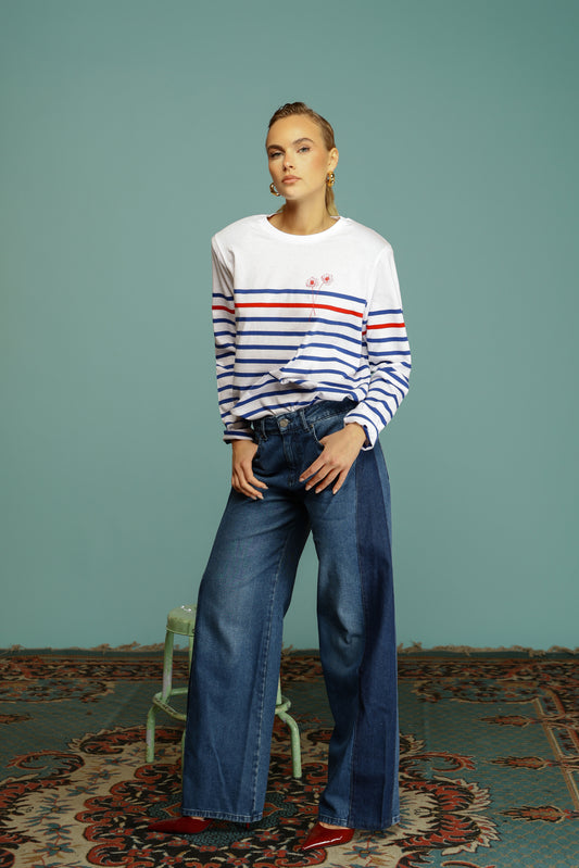 T-SHIRT TESS BIANCO/BLU ROYAL/ROSSO