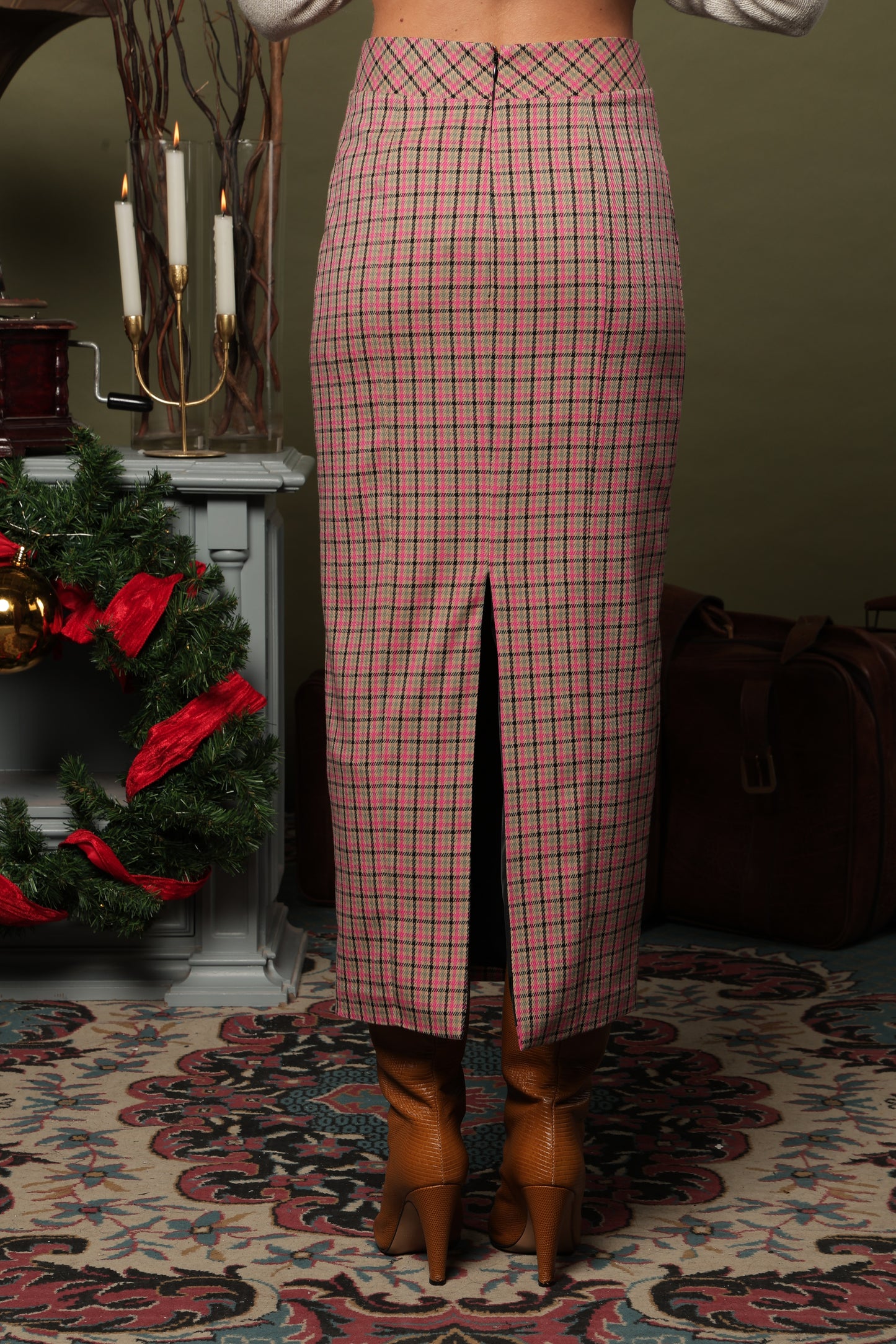 GONNA MIDI ALIA TARTAN FUXIA