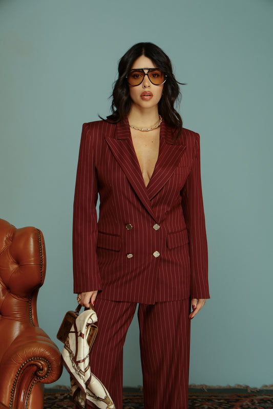 TAILLEUR DOPPIO PETTO GESSATO OLIVIA BORDEAUX