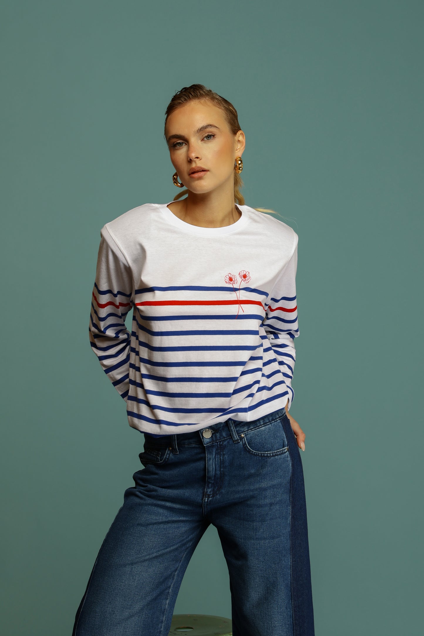 T-SHIRT TESS BIANCO/BLU ROYAL/ROSSO