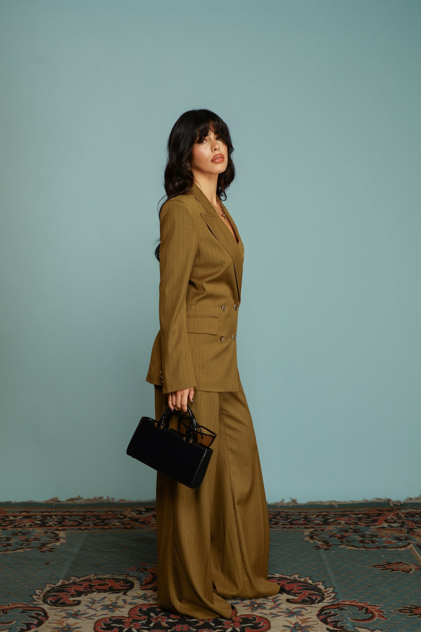 TAILLEUR DOPPIO PETTO GESSATO OLIVIA OLIO