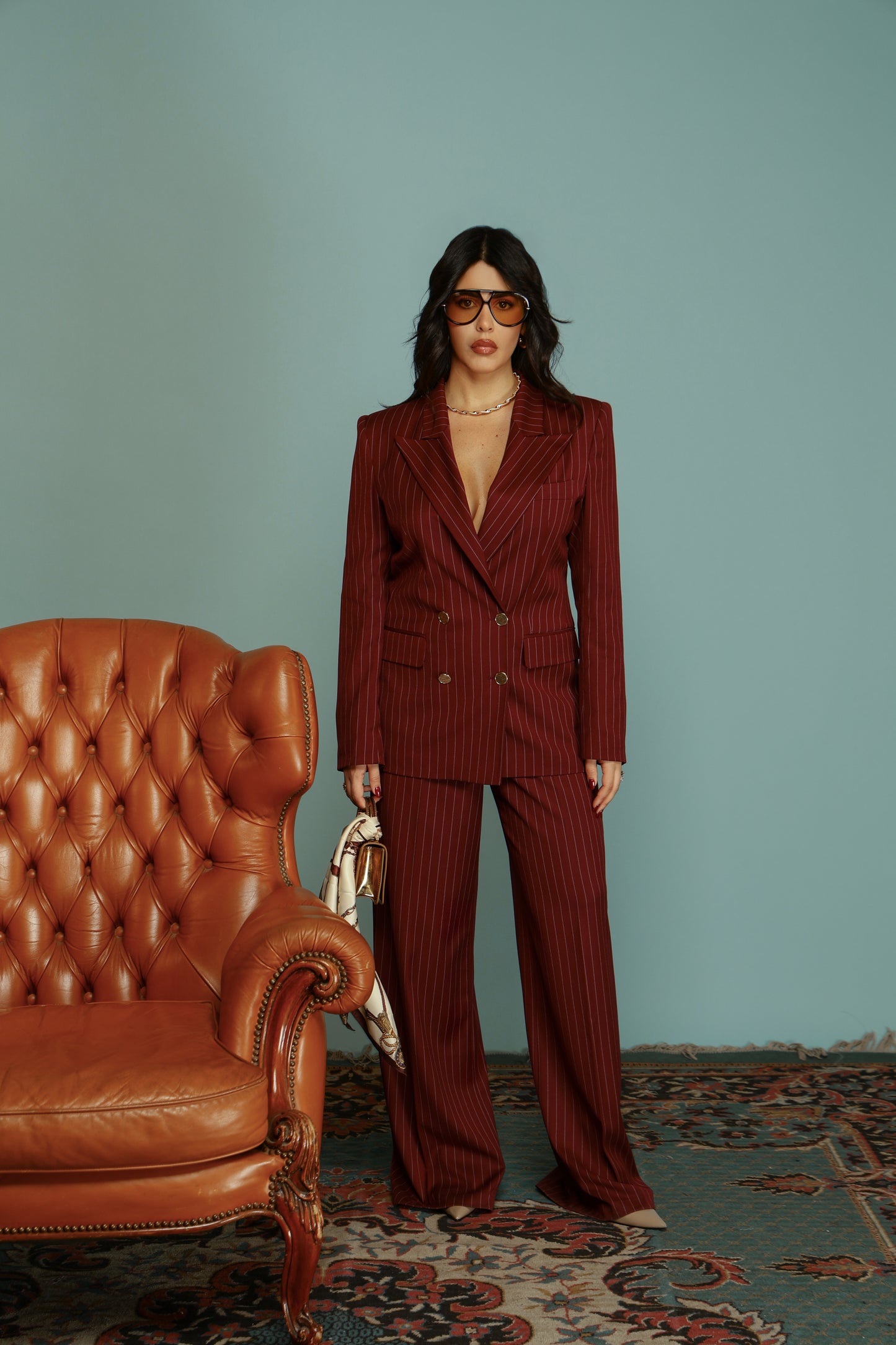 TAILLEUR DOPPIO PETTO GESSATO OLIVIA BORDEAUX