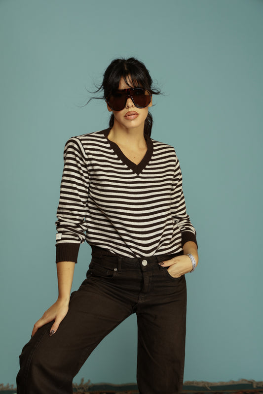 PULLOVER KENDAL PANNA/MARRONE