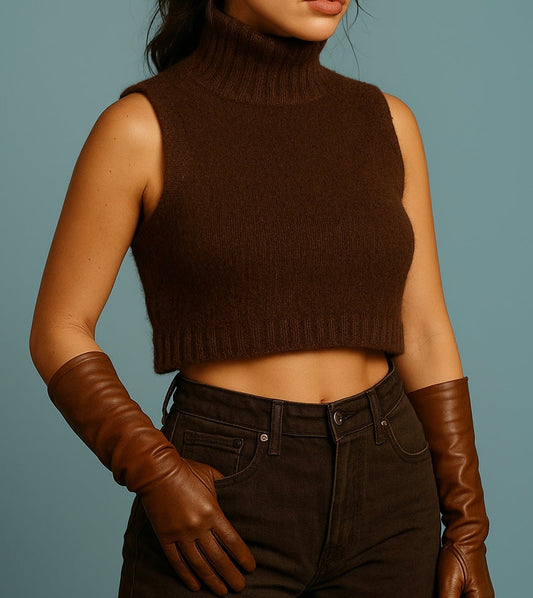 GILET MOHAIR MARRONE