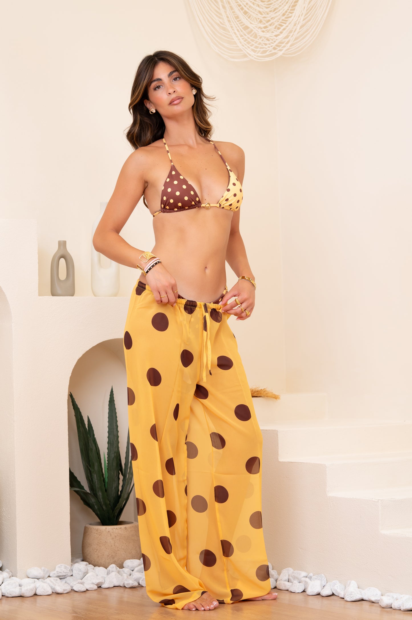 PANTALONE JOLIE POIS FONDO GIALLO
