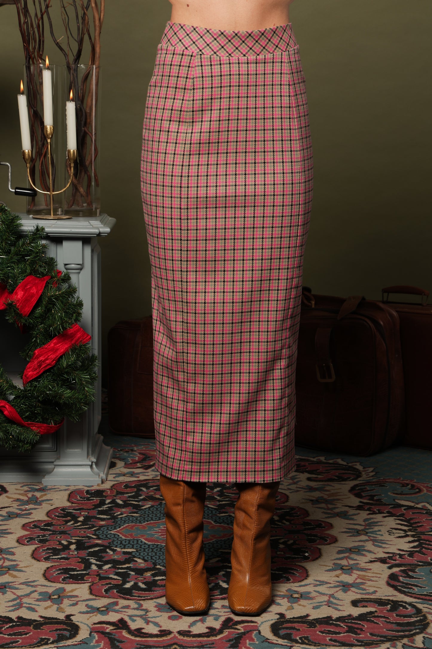 GONNA MIDI ALIA TARTAN FUXIA