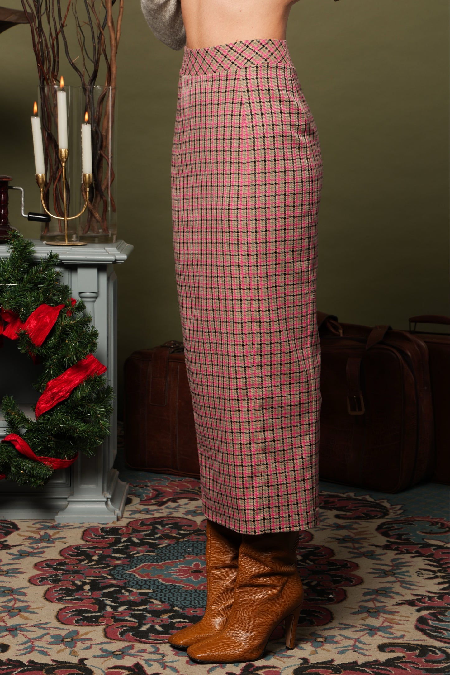 GONNA MIDI ALIA TARTAN FUXIA