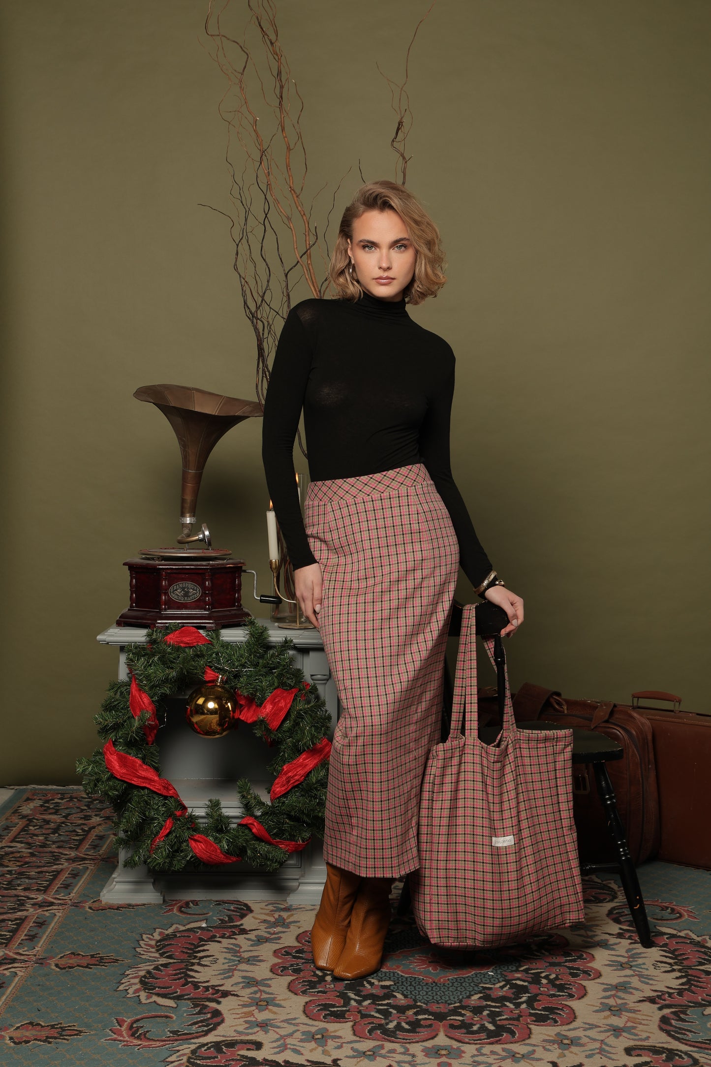 TOTE BAG VIVI' TARTAN FUXIA