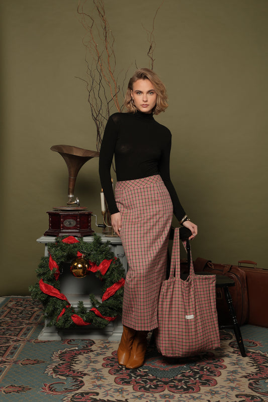 TOTE BAG VIVI' TARTAN FUXIA