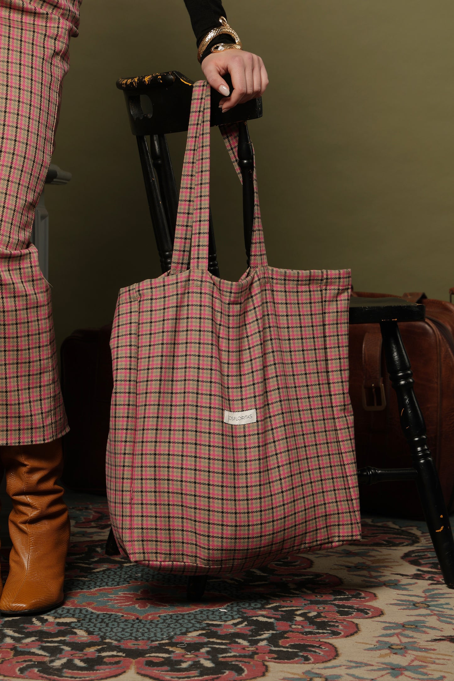 TOTE BAG VIVI' TARTAN FUXIA